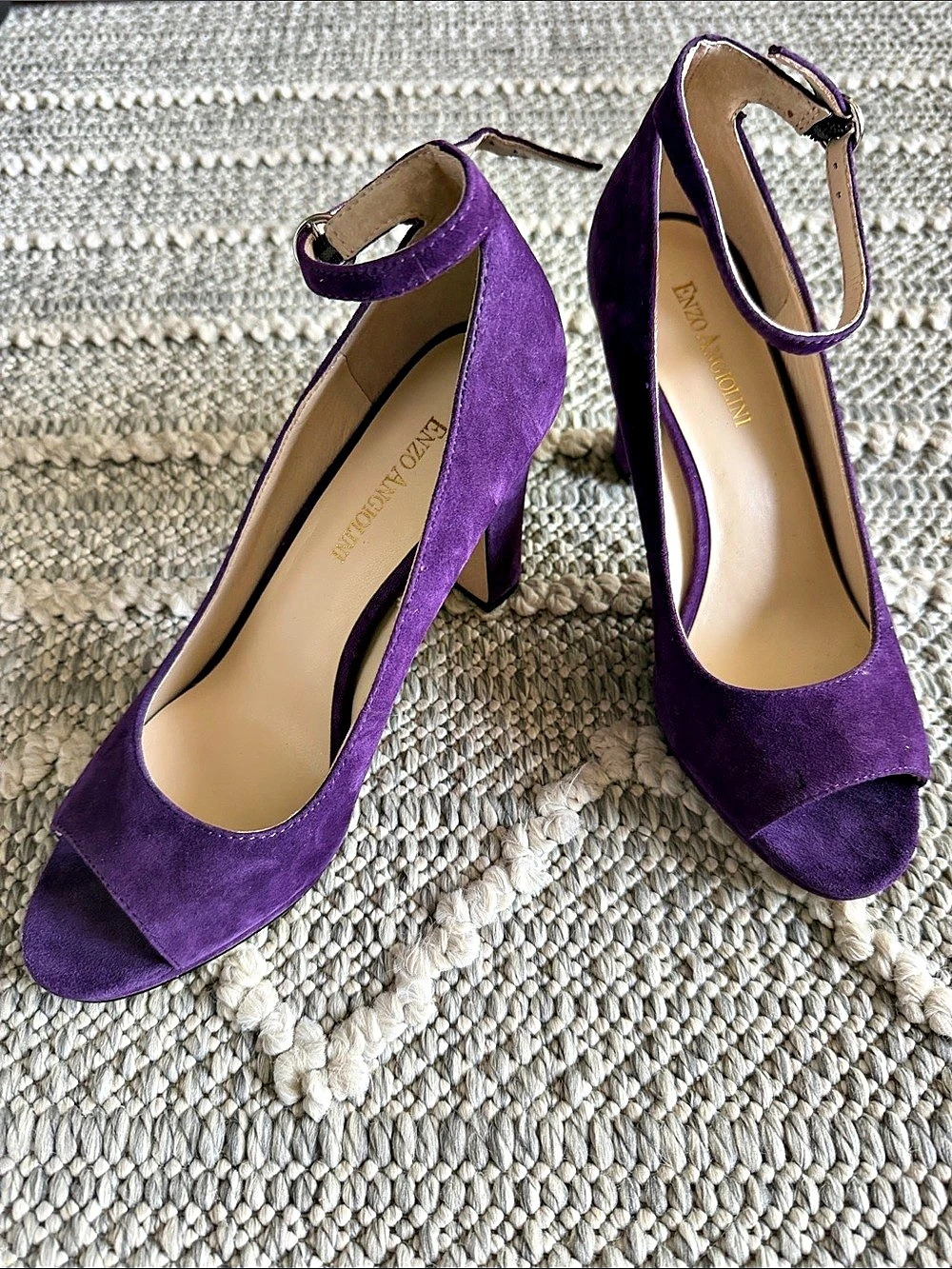 Enzo Angiolini Purple Ankle Strap Peep Toe Heels